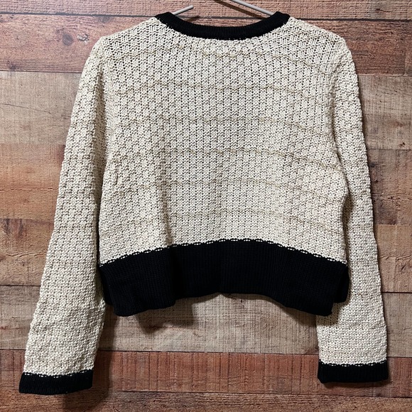 Topshop Cream Open Front Cardi w/ Woven Gold Thread Size 10 - Picture 8 of 15